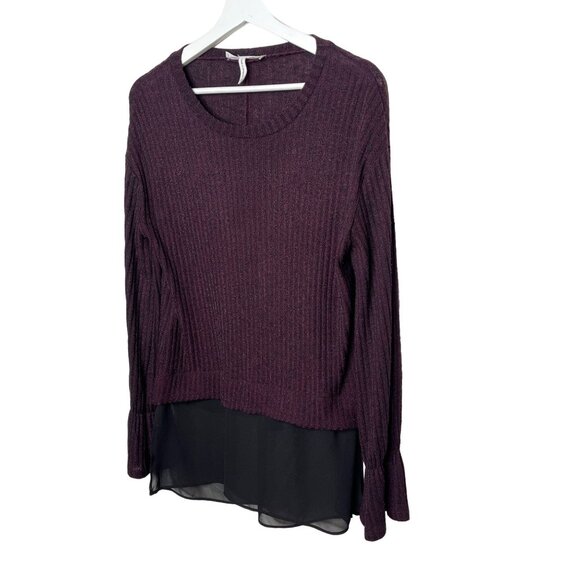 BCBGeneration Purple Ribbed Knit Sweater Women’s Small Layered Hem Sheer Trim - Picture 1 of 12